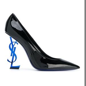 YSL Saint Laurent Black Opyum Pump with blue heel